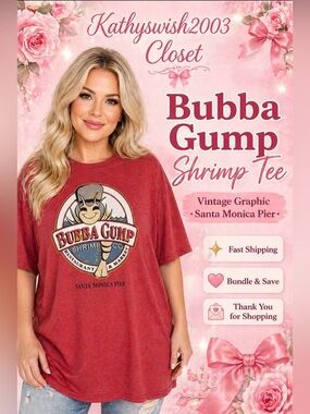 Red Short Sleeve Tee with Vintage”Bubba Gump Shrimp” from the movie Forr…
